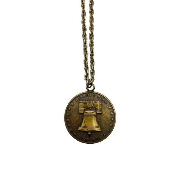 Liberty Bell Coin Pendant Necklace Brass Tone LFCU Dedication - Picture 1 of 4